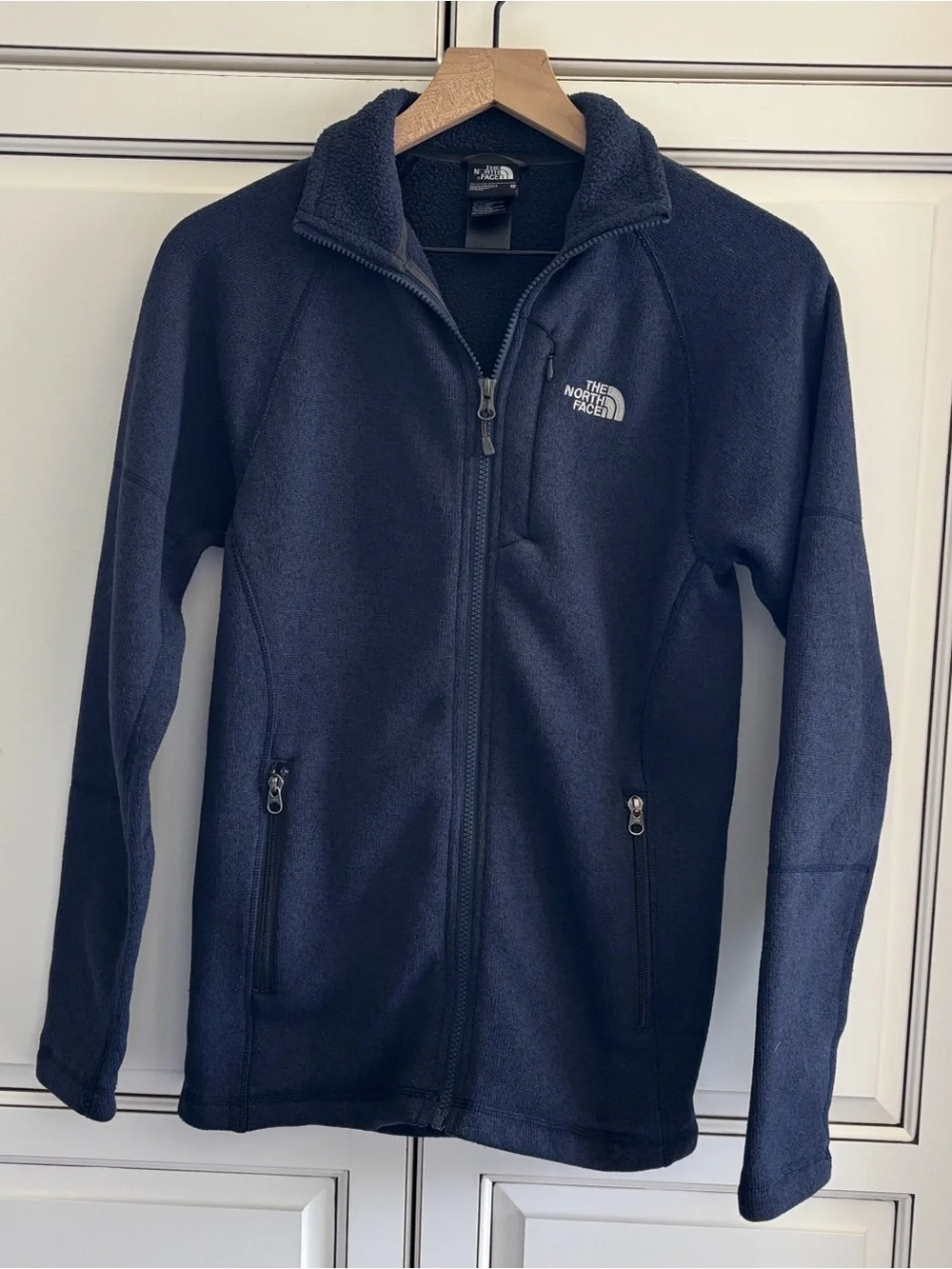 North Face Gordon Lyons Sweater Jacket Full Zip Fleece Navy Blue Pockets Mens XS